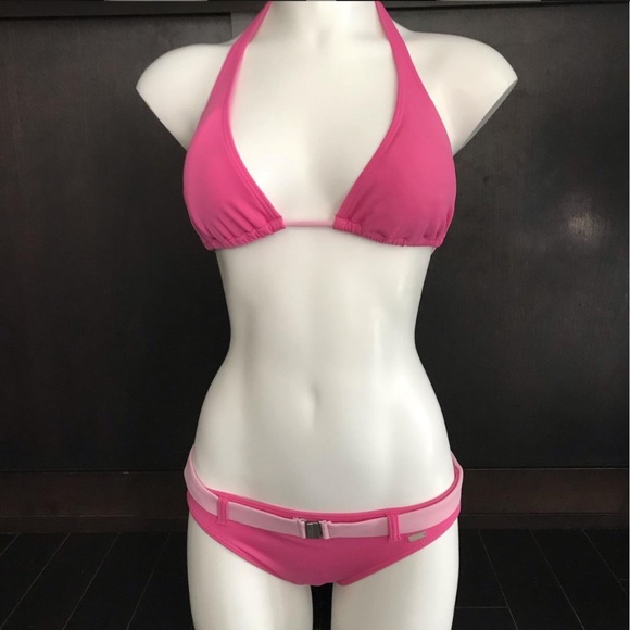 Billabong BLUE CRUSH era Vintage bikini pink belted halter top set RARE - Picture 2 of 7